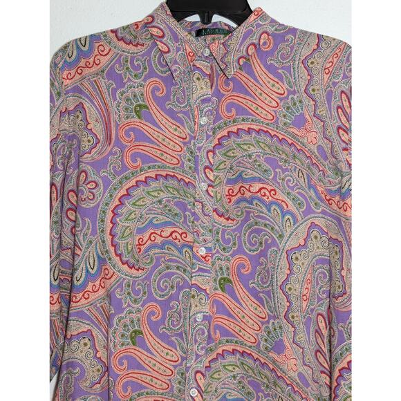 Lauren Ralph Lauren 100% Linen Paisley Button Down Shirt Lilac Red size S - Picture 2 of 6